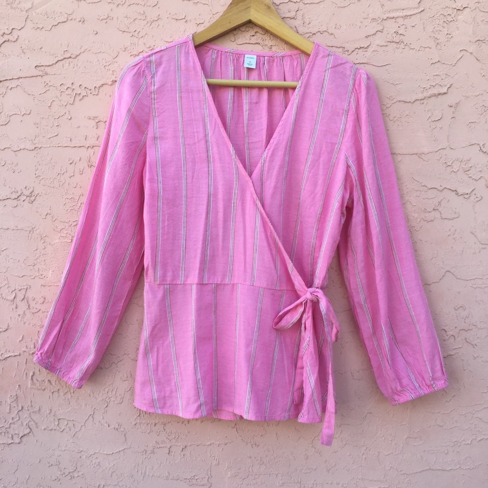 Old Navy Striped Pastel Pink Top Blouse Womens Medium